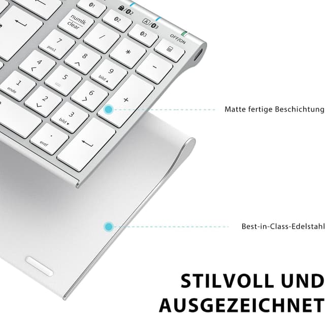 Detalle de iClever BK10 Bluetooth Tastatur 3‑Geräte