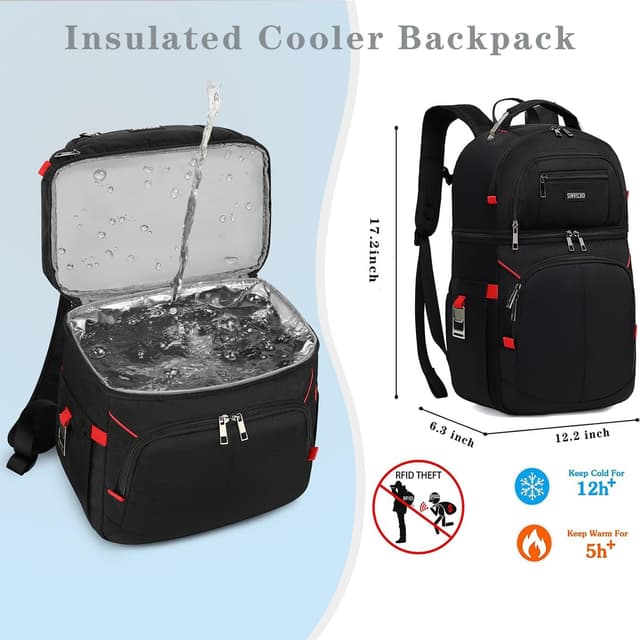 Detalle de SINVICKO Insulated Cooler Backpack (Double Deck, Leakproof Cooler Bag) for Lunch, Beach, and Travel