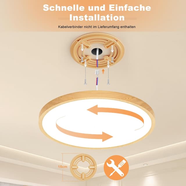 Thumbnail 6 de LED Deckenlampe Holzoptik 30 cm Ø, 24 W