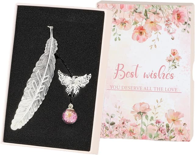 Detalle de Bliceon Feather Bookmark with Butterfly Charm