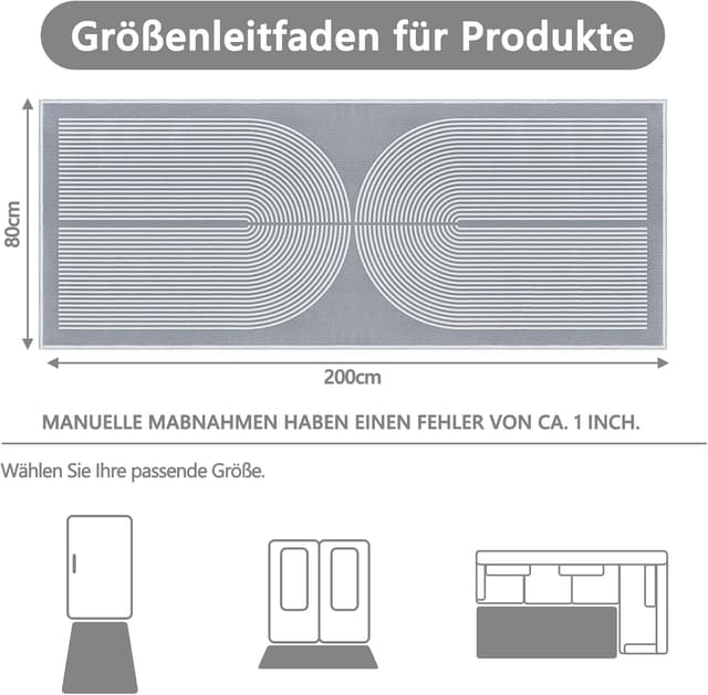 Detalle de Capslpad Flur-Läufer 80x200 cm mit doppeltem Bogen in Weiß (Natur-Look) – waschbar, rutschfest
