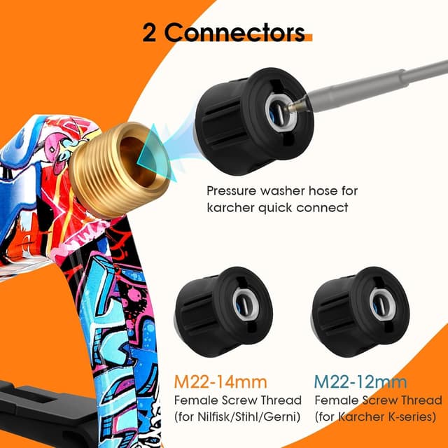 Detalle 2 de Fuutilake Short High Pressure Washer Gun with 5 Nozzles & 2 Hose Connectors (4000PSI) for Karcher K-series