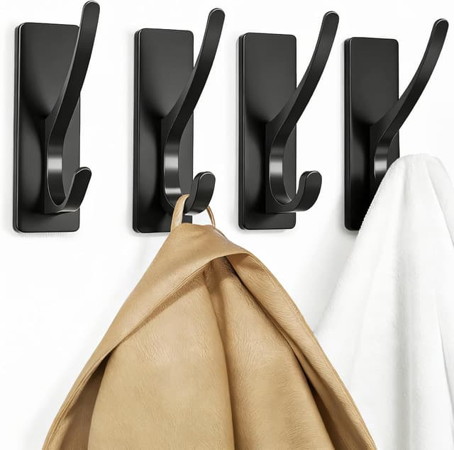 Detalle de pickpiff Self-Adhesive Coat Hooks (Heavy-Duty Stainless), Matt Black, 4-Pack (8 Hooks)