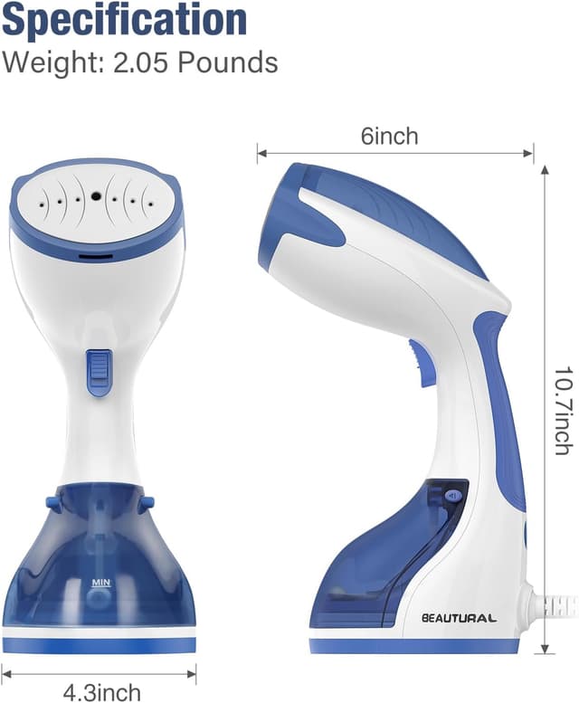 Thumbnail 6 de BEAUTURAL Portable Handheld Clothes Steamer (1200W) with 30-second heat-up and detachable water tank