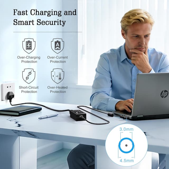 Detalle de 45W HP Laptop Charger (19.5V 2.31A) with 4.5mm x 3.0mm Blue Tip for HP EliteBook, Pavilion, ProBook & more