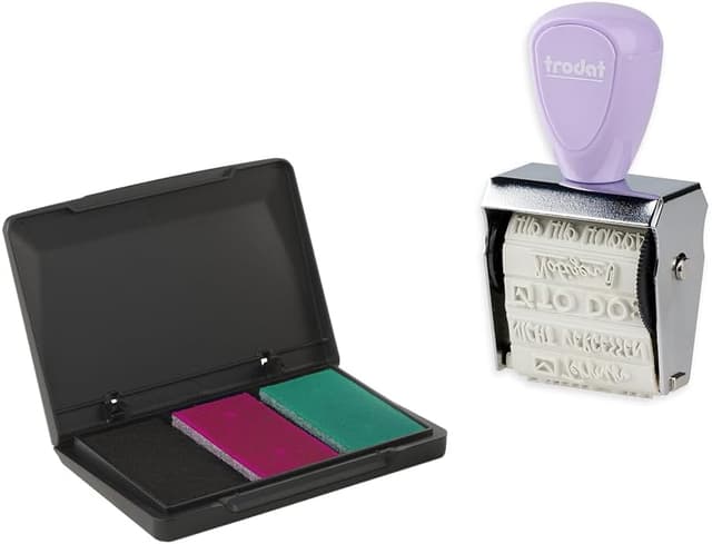Detalle de Trodat Creative : lot de mini tampons Bullet Journal violet pastel avec encreur 3 couleurs