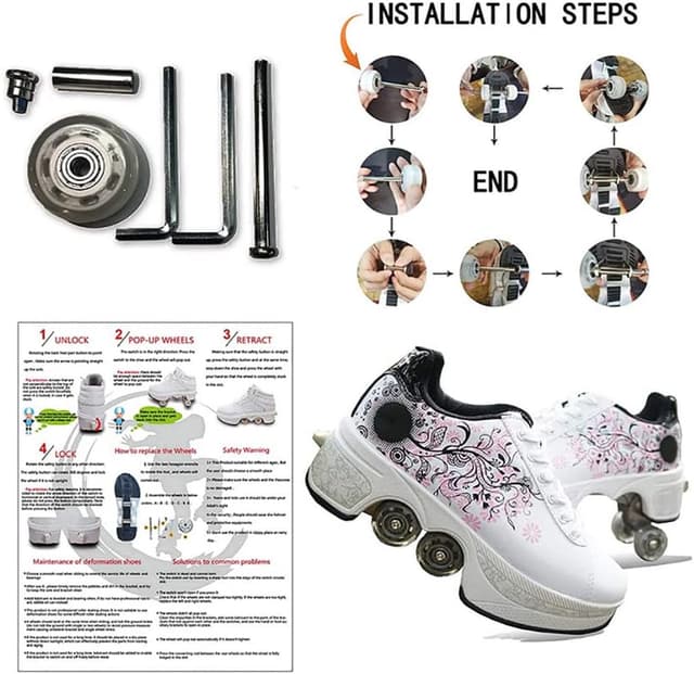 Detalle de Scarpe con rotelle 2 in 1 per bambini e adulti con freni integrati (pattini a rotelle, skateboard)