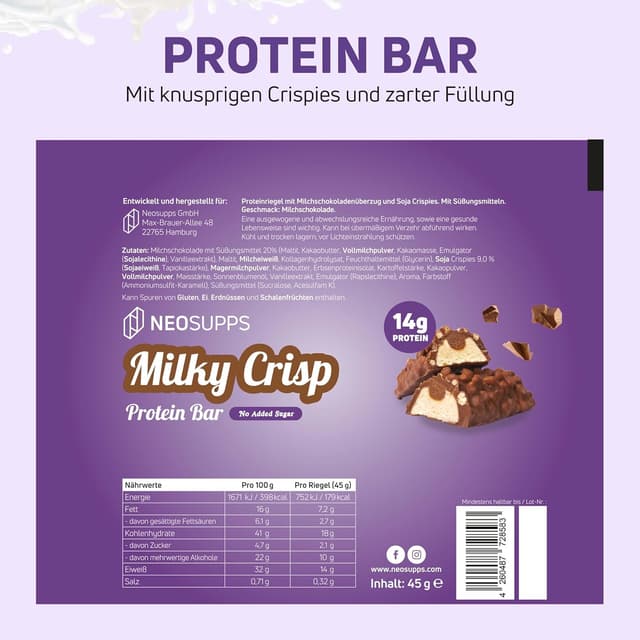 Thumbnail 3 de Neosupps Protein Bar Milky Crisp – Proteinriegel mit 14 g Protein (12er Pack)