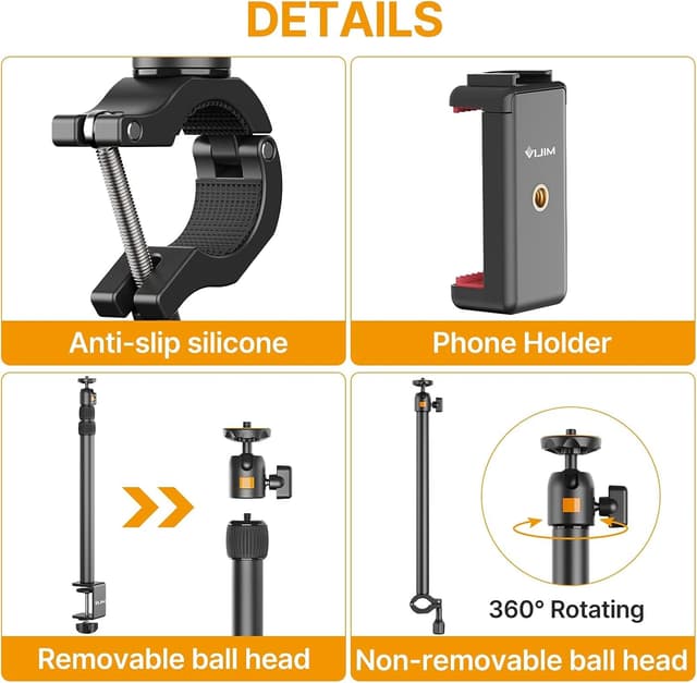 Detalle 2 de ULANZI LS02 Kamera-Tischhalterung (44–105 cm), Klemmstativ mit 360°-Kugelkopf und ausziehbarem Boom Arm