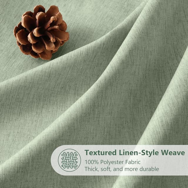 Detalle 2 de Rideau de douche en lin polyester VANZAVANZU avec anneaux métalliques imperméable anti-moisissures, vert sauge 152x214 cm