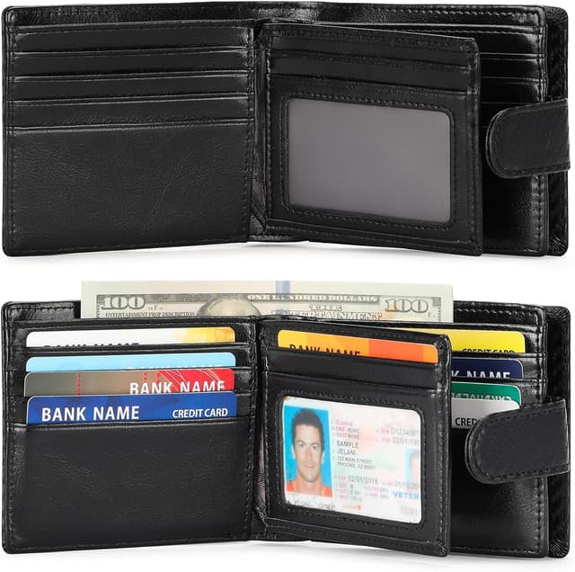 Detalle 2 de GAEKEAO RFID blocking leather bifold wallet with zip coin pocket and ID window (15 card slots)