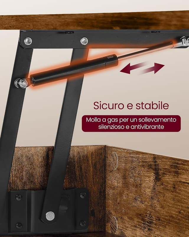 Detalle de VASAGLE LCT267KD01 Tavolino da salotto con piano sollevabile a molla a gas, vano nascosto e ripiano aperto