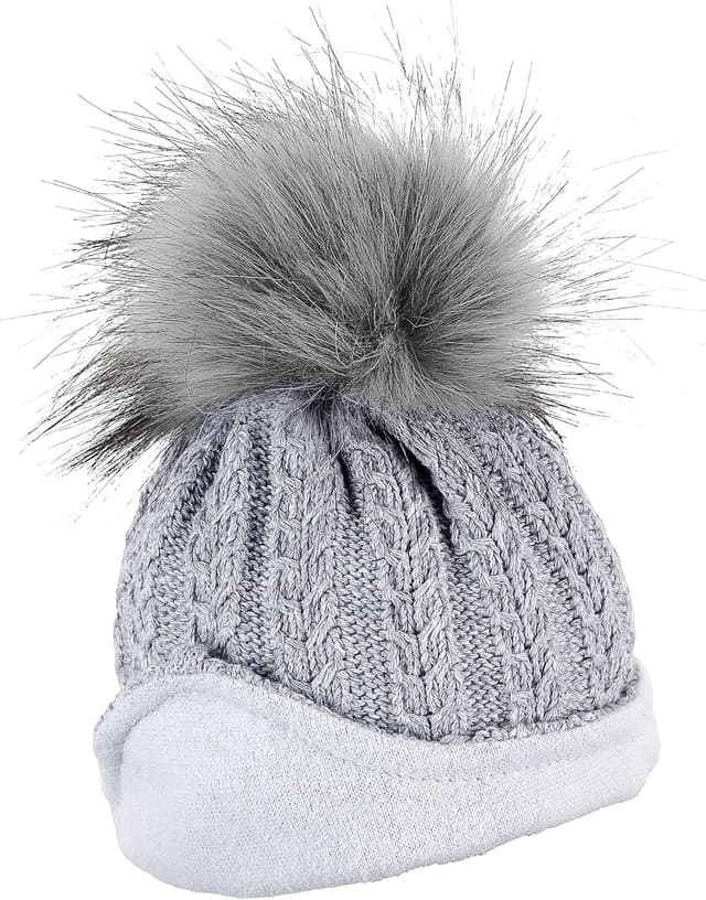 Detalle de Sterntaler Strickmütze mit Ohrenklappen und Bindebändern (unisex) – Silber mel, für 9–12 Monate