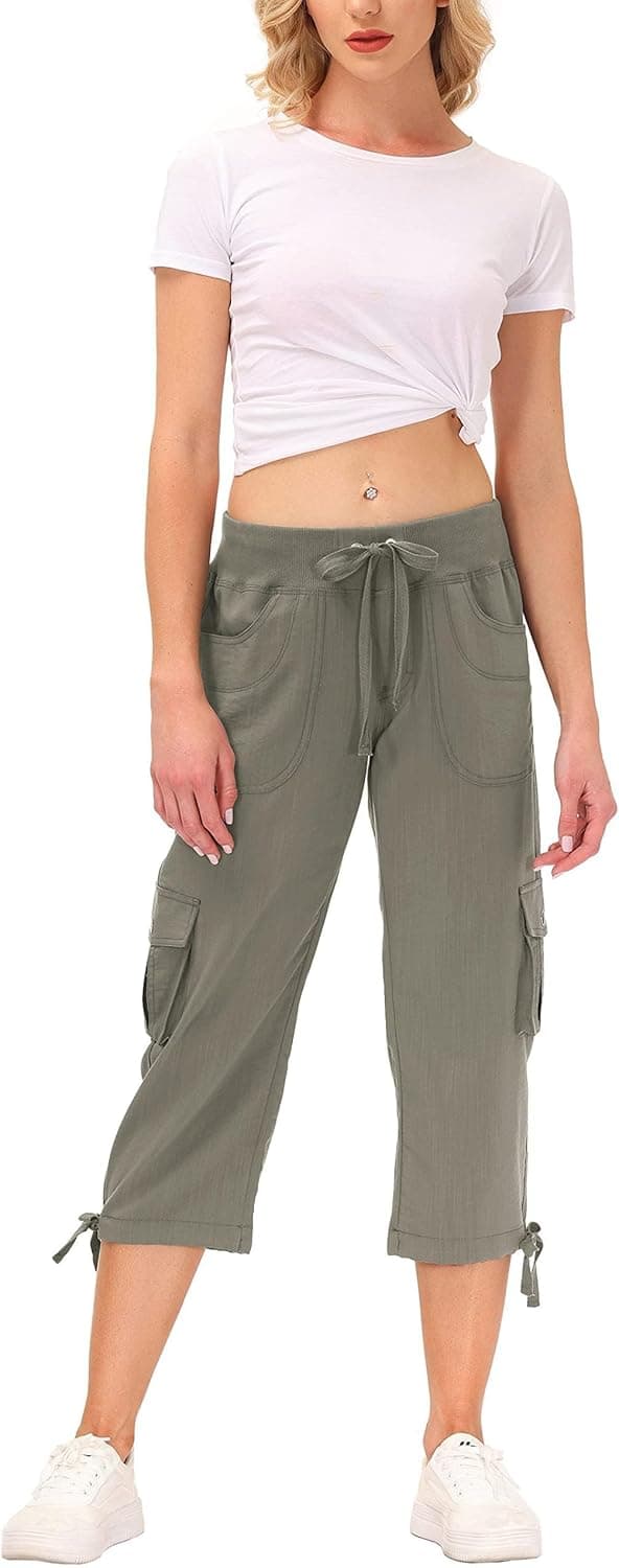 Detalle 2 de MoFiz Women’s Relaxed-Fit Capri Pants 3/4 Hiking Joggers with Cargo Pockets