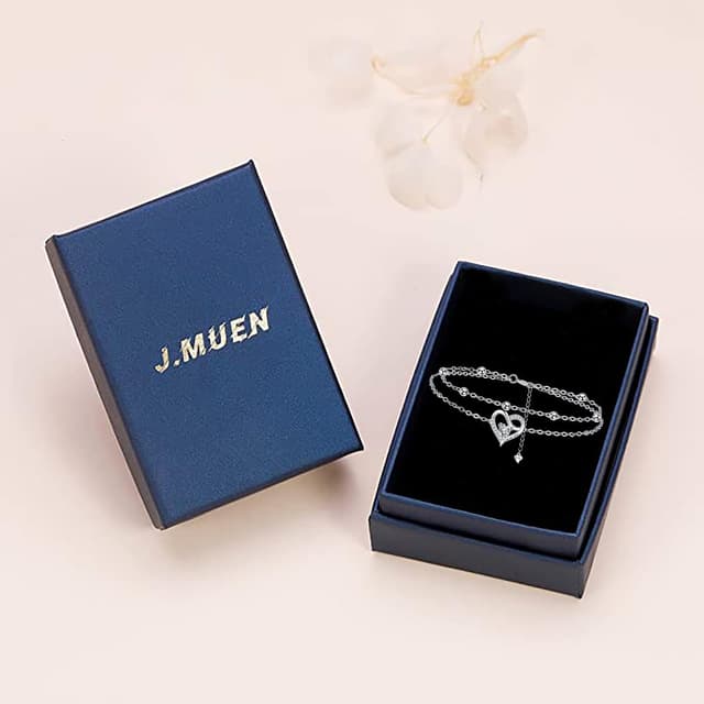Thumbnail 6 de J.MUEN Bracelet femme en argent sterling 925 avec double cœur et zirconias, réglable (17 cm + 4)