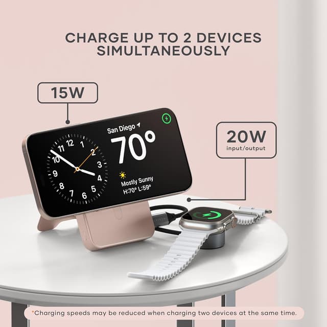 Detalle 2 de SATECHI OntheGo™ Power Bank MagSafe 10000mAh con supporto integrato e ricarica Qi2/ MagSafe (15W) – Rose