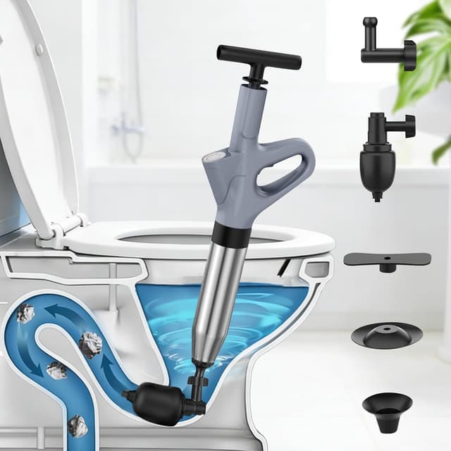 Detalle de Rohrreiniger Druckluft Abflussreiniger Pumpe mit Drucklufttechnologie und Druckanzeige (4 Saugnäpfe) – Pömpel Toilette, grau