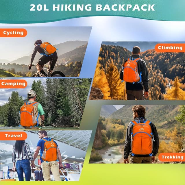 Detalle 2 de ROSSRORE Foldable Backpack 20L Waterproof Lightweight Daypack (folds into pocket) — for hiking, travel & cycling