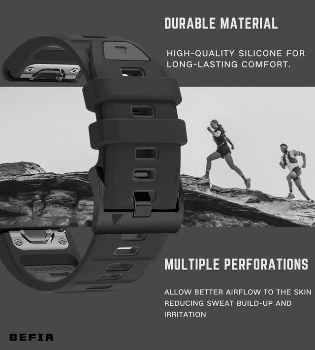 Detalle de BEFIA 26mm Silicone Watch Band for Garmin Fenix 8 (51mm) QuickFit-style Replacement