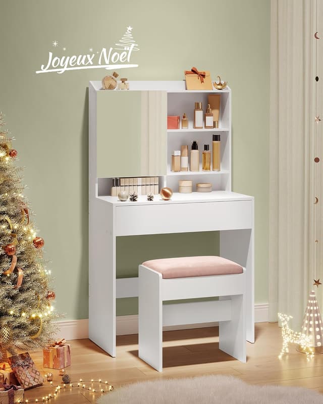 Detalle 2 de VASAGLE Tocador con Espejo y Estantes Ajustables 🪞