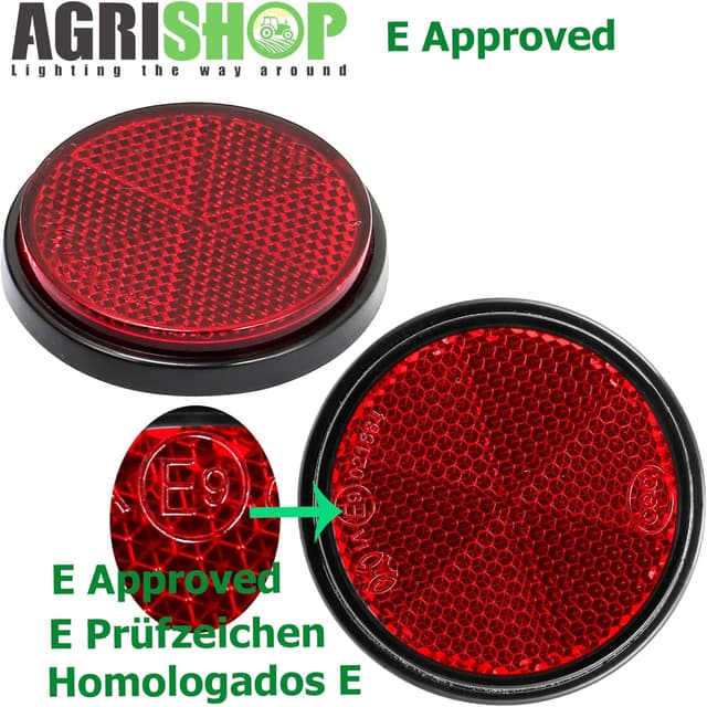 Detalle 2 de AGRISHOP 2x Red Stick-On Round Reflectors (Ø60mm) for Gate Posts, Fences & Caravan Vehicles