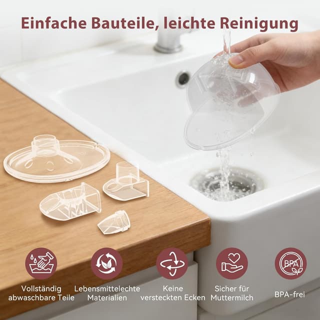 Detalle 2 de MOMAINI Milchpumpe elektrisch handsfree (pink, 24 mm) – mit 4 Modi, 12 Saugstufen und 160-ml-Behälter