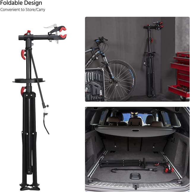 Thumbnail 6 de Yaheetech Adjustable Height Bicycle Workstand (Folding Bike Repair Stand with Magnetic Tool Tray) — 108.5-188.5 cm, Black