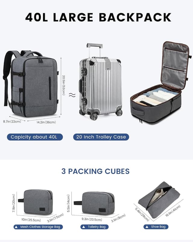 Detalle 2 de LOVEVOOK sac cabine 40 L pour voyage