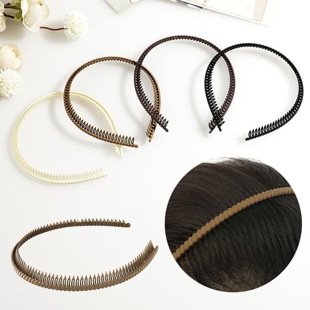 Detalle de LOPHE lot de 8 serre-têtes zigzag anti-glisse ABS (noir, café, caqui, blanc cassé) pour yoga, fitness et maquillage