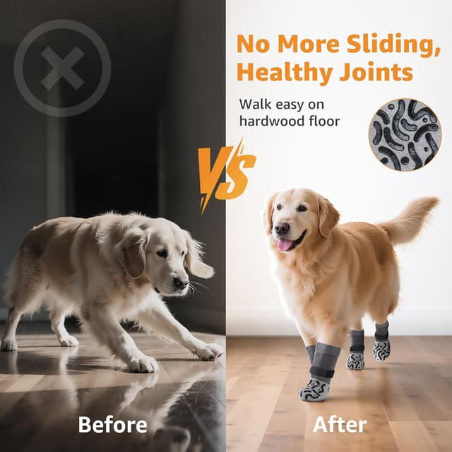 Thumbnail 4 de 2 Pairs Anti-Slip Dog Socks With Grips for Paw Protection - Strong Traction Boots for Senior Dogs on Hardwood Floors - Indoor Walking (Grey, L)
2 Pairs Anti-Slip Dog Socks With Grips for Paw Protec…