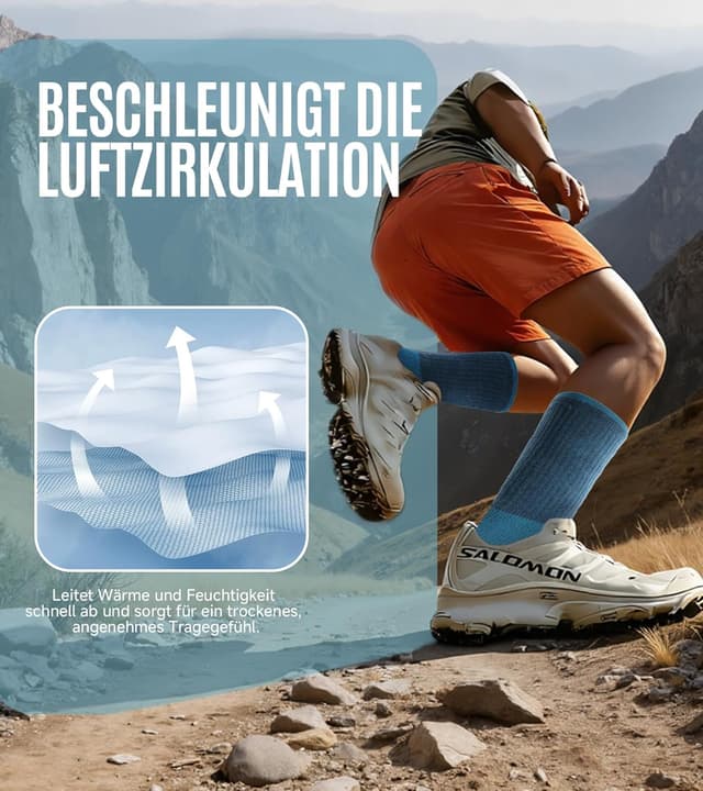 Detalle de TANSTC Merino Wandersocken Sommer – atmungsaktive Trekkingsocken mit Polsterung (3 Paar)