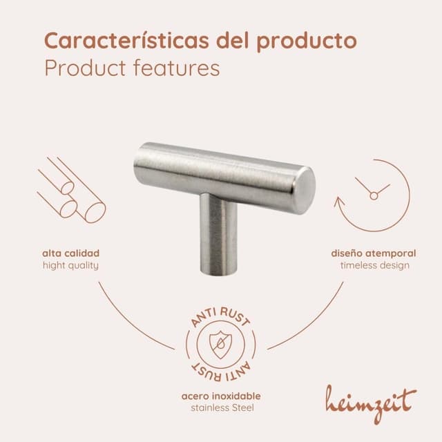 Thumbnail 2 de heimzeit Tiradores en T acero inoxidable 6 piezas