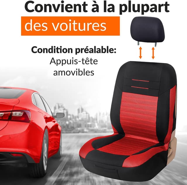 Detalle de upgrade4cars Housse de siège voiture universelle noir et rouge (ensemble avant/arrière)