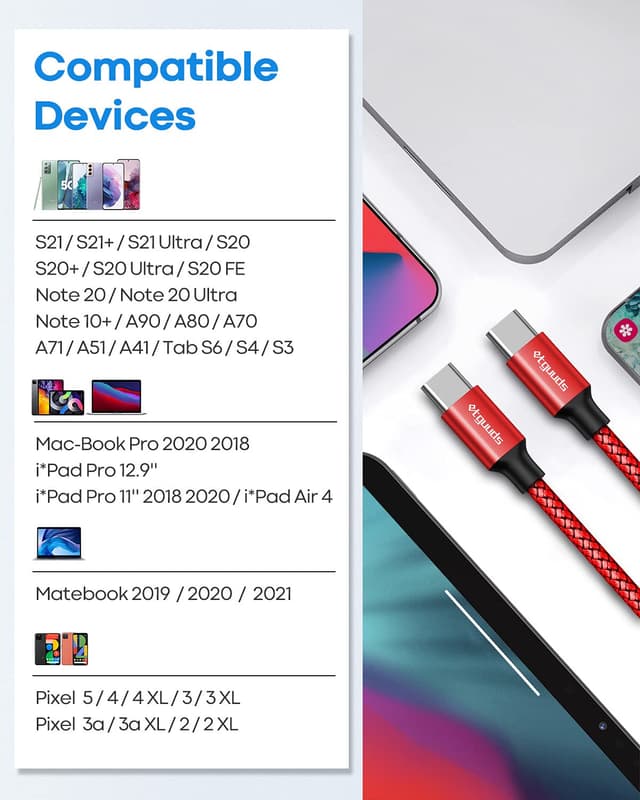 Thumbnail 6 de etguuds USB‑C auf USB‑C Kabel 1 m (Rot), 2er‑Pack, bis 60 W / 3 A mit E‑Mark