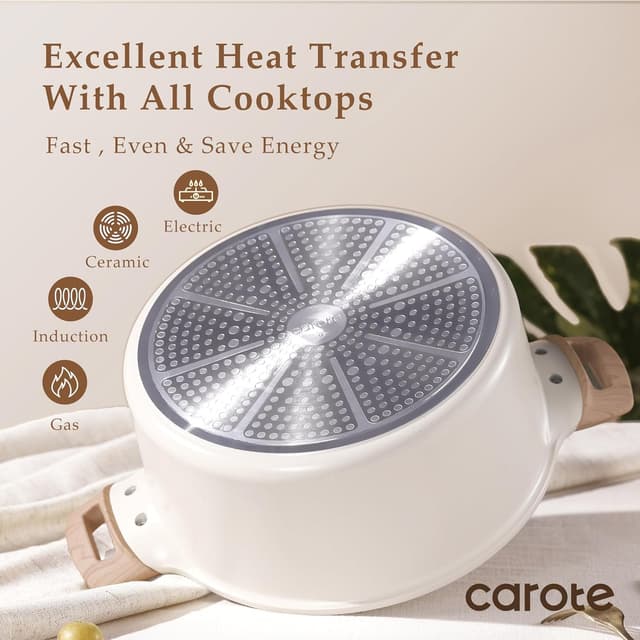 Thumbnail 2 de CAROTE 6 Qt Nonstick Stock Pot with Lid (White Granite), PFOA-Free 6 Quart Sauce & Soup Casserole