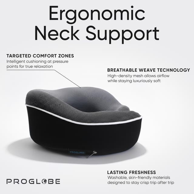 Detalle de Proglobe Travel Pillow Memory Foam Neck Pillow Set with Sleep Mask and Mesh Bag (Black)