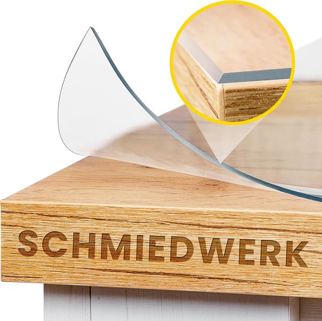 Detalle de SCHMIEDWERK Tischschutz transparent nach Maß 2 mm mit Wohlfühlkante (90 x 160 cm) – glasklare Folie