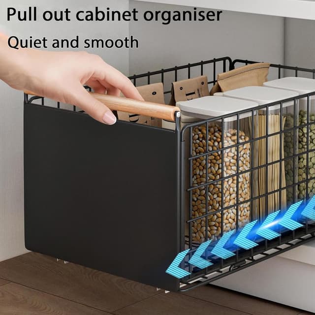 Detalle de Koolkasa 2 cassetti estraibili telescopici da cucina (nero) con guide e manico in legno