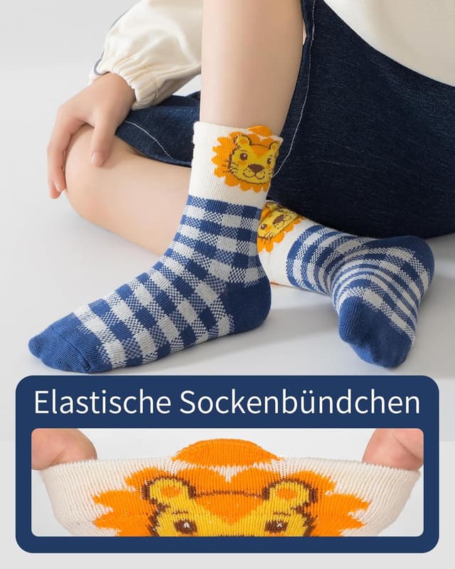 Detalle de Kyopp 10/5 Paar Kindersocken mit Tier-Design (Funny Animals), Crew Socks aus Baumwollmischung