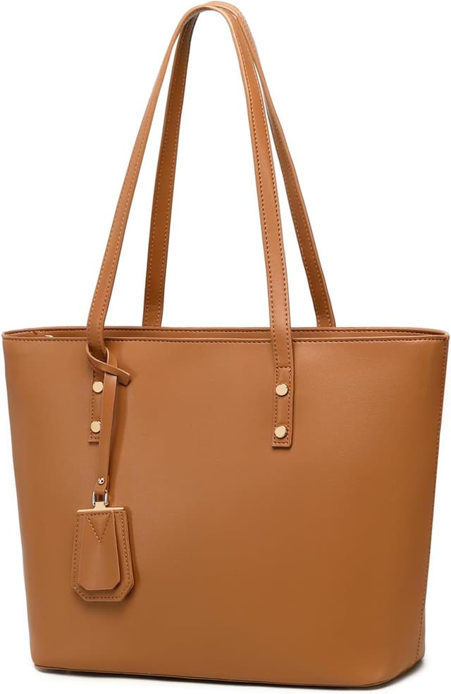 Detalle de MORGLOVE Women’s Soft Faux Leather Large Tote Bag (Zip, Brown) for School & Work