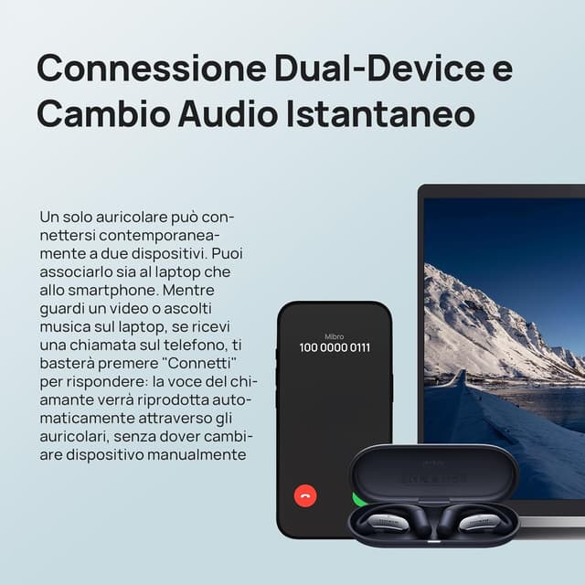 Detalle de Mibro OpenEar Pro cuffie wireless Bluetooth Sport con microfono e gancio Air, autonomia fino a 30 ore