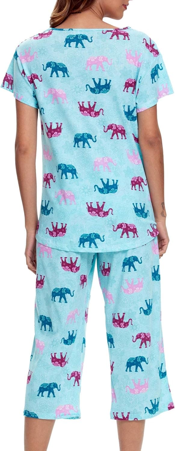 Detalle de ENJOYNIGHT Women’s Cotton Pajama Set (Short-Sleeve Top + Capri Pants)