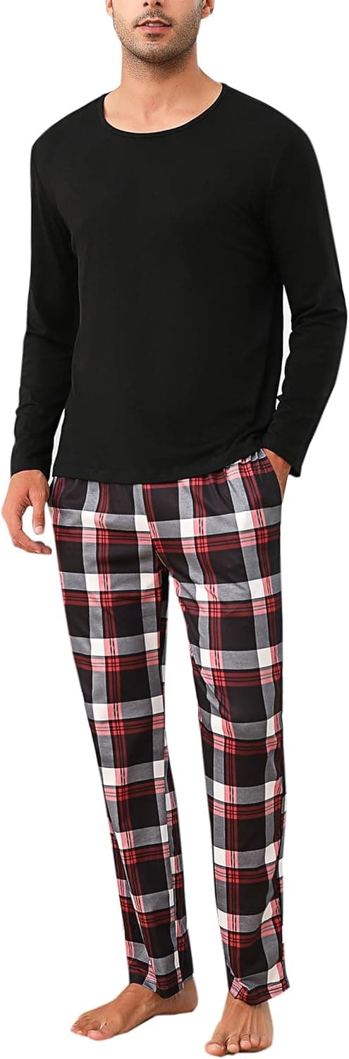 Detalle de Uniexcosm ensemble de pyjama homme en coton hiver à manches longues, col rond et poches latérales