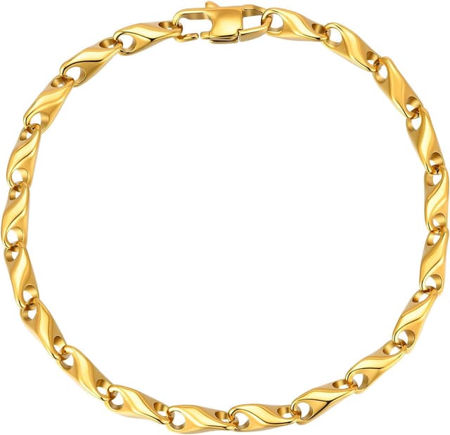 Detalle de XUANPAI Herren-Armband aus Edelstahl mit Weizenkette (Gold vergoldet, Silber oder Schwarz) in 4/5 mm, Länge 19–23 cm