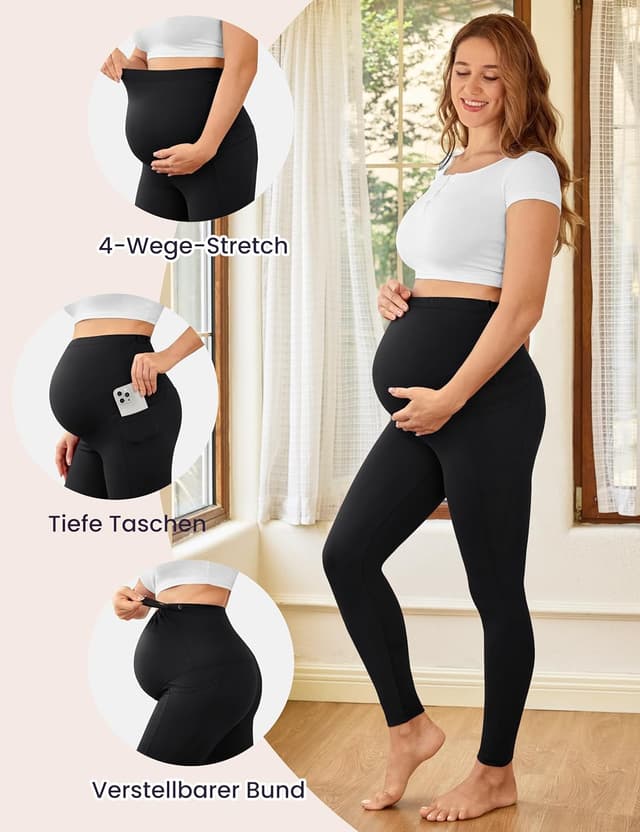Detalle 1 de VALANDY Creamlush maternity leggings over the bump with pockets