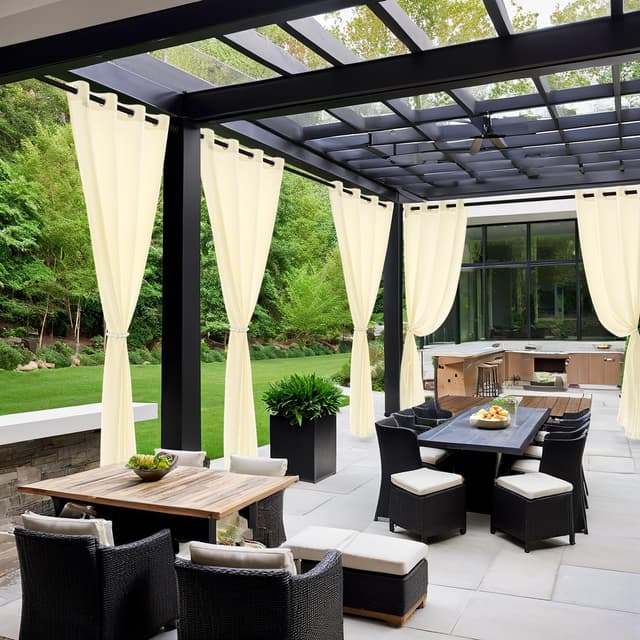 Detalle de MIULEE Outdoor Vorhang transparent, wetterfest (2er-Set) 140 x 235 cm, Beige