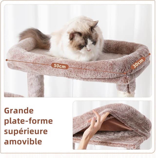 Detalle de Arbre à chat Gitelsnour GCT031MU (200 cm) : tour de jeux intérieur avec hamac, niches et griffoir