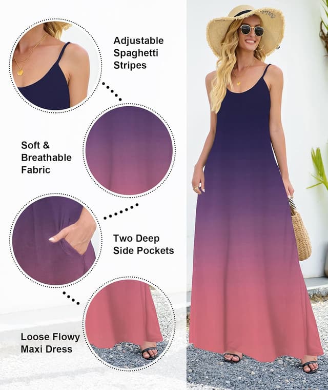 Detalle 2 de Wolddress Women’s Maxi Dress with Pockets (S–5X) — Adjustable Spaghetti Strap, Loose Long Office & Summer Casual