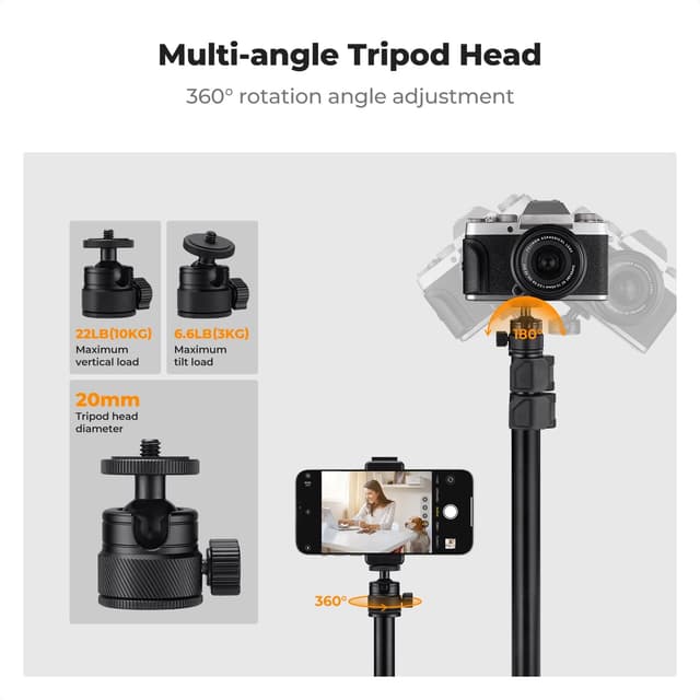 Detalle de K&F CONCEPT Extendable Camera Desk Mount with Ball Head (14.5–35.4" adjustable) for DSLR, lighting and phones