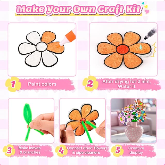 Detalle 2 de Gifts for 5–10 Year Old Girls DIY Flower Bouquet Art & Craft Drawing Kit (3D puffy paint activity set)